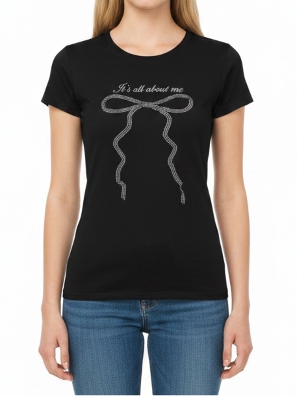 Outlaw EUC Women’s Black Rhinestone Bow Graphic Tee